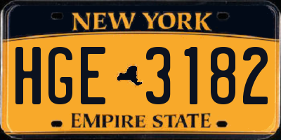 NY license plate HGE3182