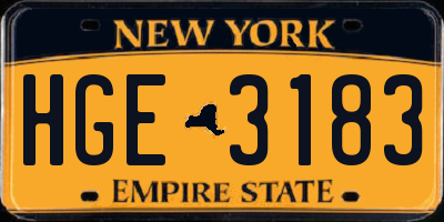 NY license plate HGE3183