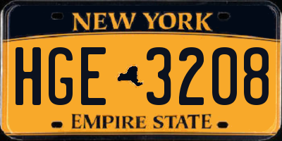 NY license plate HGE3208