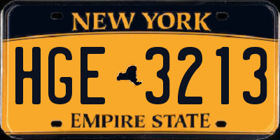 NY license plate HGE3213