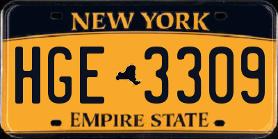 NY license plate HGE3309