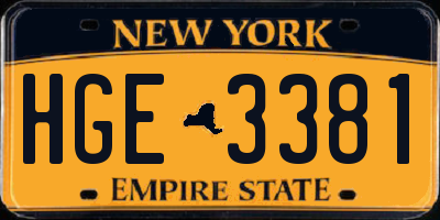 NY license plate HGE3381
