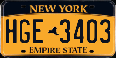 NY license plate HGE3403