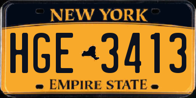 NY license plate HGE3413