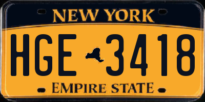 NY license plate HGE3418