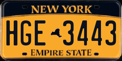 NY license plate HGE3443