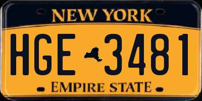 NY license plate HGE3481
