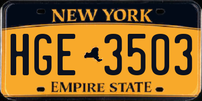 NY license plate HGE3503