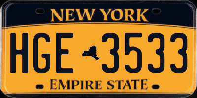 NY license plate HGE3533