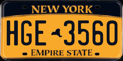 NY license plate HGE3560