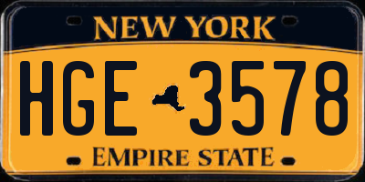 NY license plate HGE3578