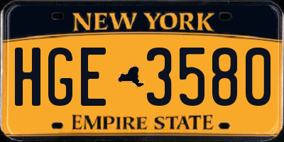 NY license plate HGE3580