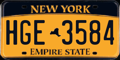 NY license plate HGE3584