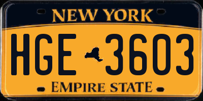 NY license plate HGE3603