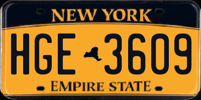 NY license plate HGE3609