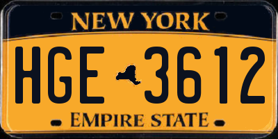 NY license plate HGE3612
