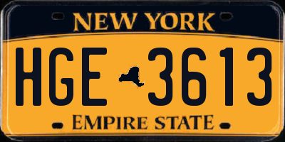 NY license plate HGE3613