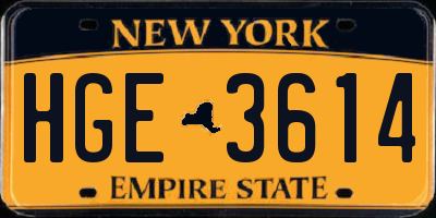 NY license plate HGE3614