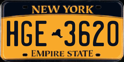 NY license plate HGE3620
