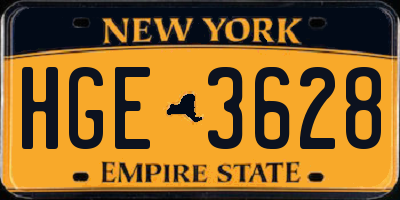 NY license plate HGE3628