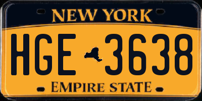 NY license plate HGE3638