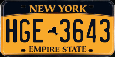 NY license plate HGE3643