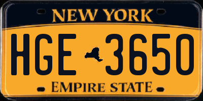 NY license plate HGE3650