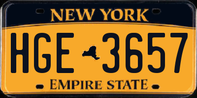 NY license plate HGE3657