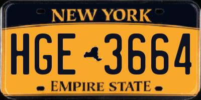 NY license plate HGE3664