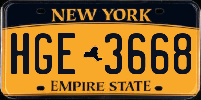 NY license plate HGE3668