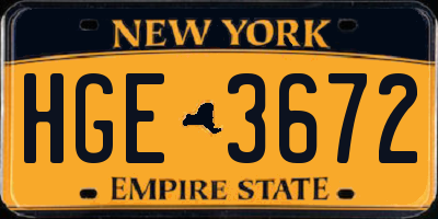 NY license plate HGE3672