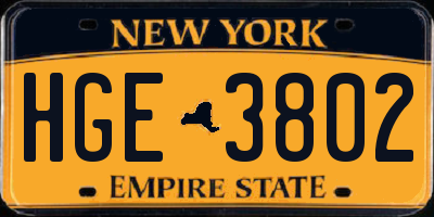 NY license plate HGE3802