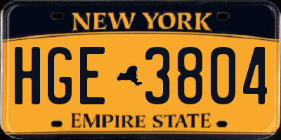 NY license plate HGE3804