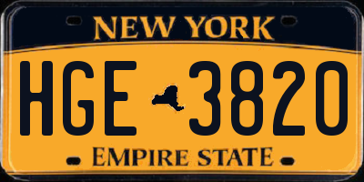 NY license plate HGE3820