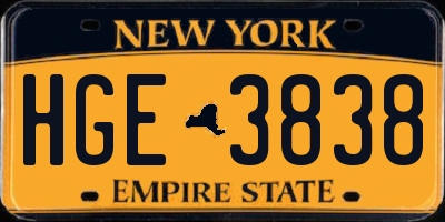 NY license plate HGE3838