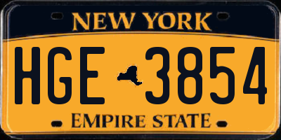 NY license plate HGE3854