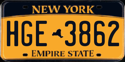 NY license plate HGE3862