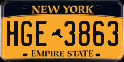NY license plate HGE3863