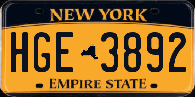 NY license plate HGE3892
