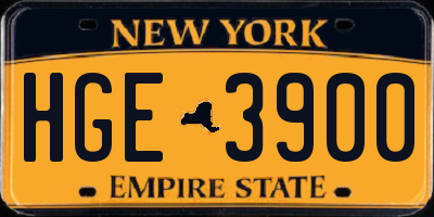NY license plate HGE3900