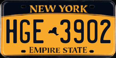 NY license plate HGE3902