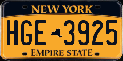 NY license plate HGE3925