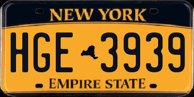 NY license plate HGE3939