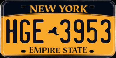NY license plate HGE3953