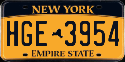 NY license plate HGE3954