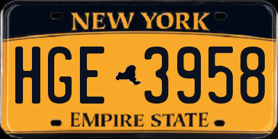 NY license plate HGE3958