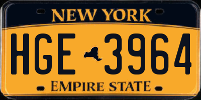 NY license plate HGE3964