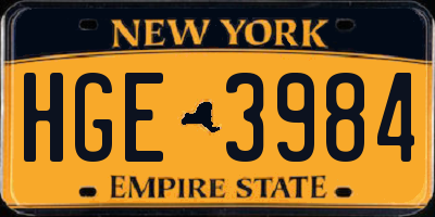 NY license plate HGE3984