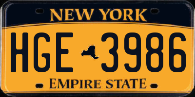 NY license plate HGE3986