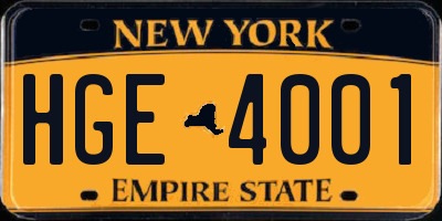NY license plate HGE4001